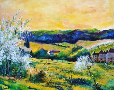 Painting titled "Spring in my countr…" by Pol Ledent, Original Artwork, Oil Mounted on Wood Stretcher frame