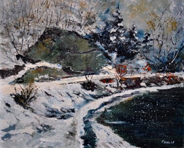 Peinture intitulée "River in winter 76" par Pol Ledent, Œuvre d'art originale, Huile Monté sur Châssis en bois