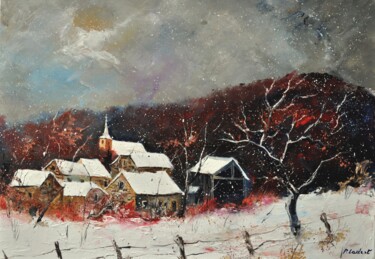 Peinture intitulée "Village in the snow…" par Pol Ledent, Œuvre d'art originale, Huile Monté sur Châssis en bois