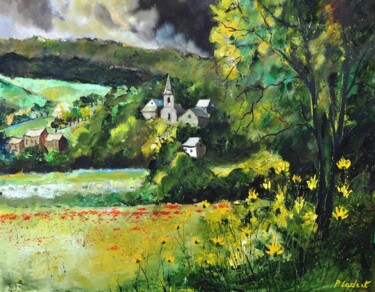 Peinture intitulée "a village in th gre…" par Pol Ledent, Œuvre d'art originale, Huile Monté sur Châssis en bois