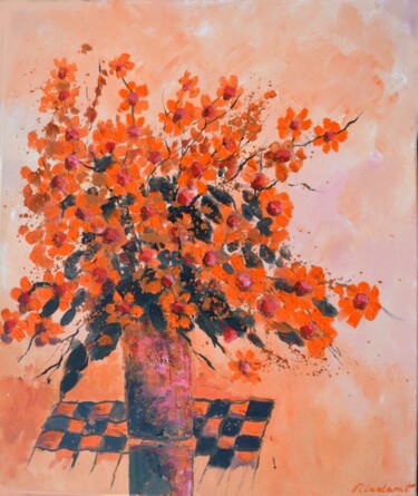 Schilderij getiteld "Still life  - peach…" door Pol Ledent, Origineel Kunstwerk, Olie Gemonteerd op Frame voor houten branca…