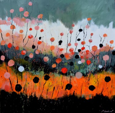 Painting titled "Peach fuss flowers" by Pol Ledent, Original Artwork, Oil Mounted on Wood Stretcher frame