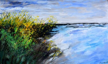 Painting titled "Seascape with wild…" by Pol Ledent, Original Artwork, Oil Mounted on Wood Stretcher frame