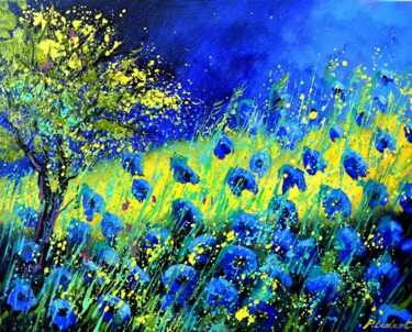 Картина под названием "Blue summer flowers" - Pol Ledent, Подлинное произведение искусства, Масло Установлен на Деревянная р…