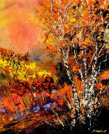 Painting titled "Full autumn colors" by Pol Ledent, Original Artwork, Oil Mounted on Wood Stretcher frame