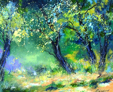 Painting titled "Spring in the wood…" by Pol Ledent, Original Artwork, Oil Mounted on Wood Stretcher frame