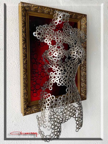 Γλυπτική με τίτλο "20 BEL 1023  -  16…" από Pol Stiller, Αυθεντικά έργα τέχνης, Μέταλλα Τοποθετήθηκε στο Ξύλινο φορείο σκελε…