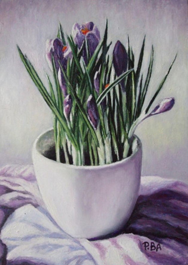 Painting titled "Midnight crocuses" by Pola.B.Alex, Original Artwork, Oil