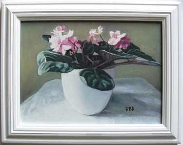 Painting titled "Pink African Violet…" by Pola.B.Alex, Original Artwork, Oil Mounted on Cardboard