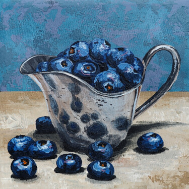 Painting titled "Abundant blueberries" by Polina Guseva, Original Artwork, Acrylic Mounted on Wood Stretcher frame