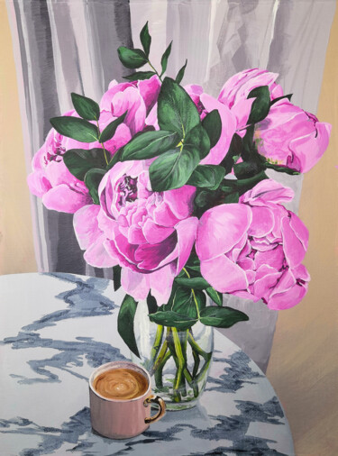 Pintura titulada "parfum de pivoine" por Polina Guseva, Obra de arte original, Acrílico Montado en Bastidor de camilla de ma…