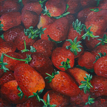 Painting titled "Ruby Harvest" by Polina Guseva, Original Artwork, Acrylic Mounted on Wood Stretcher frame