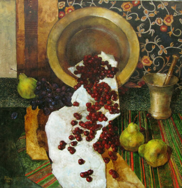 Painting titled "золотой натюрморт" by Polina Kuznetsova, Original Artwork, Oil