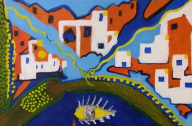 Pittura intitolato "Village." da Polina, Opera d'arte originale, Acrilico