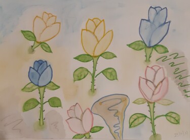 Peinture intitulée "Bouquet de roses." par Polina, Œuvre d'art originale, Aquarelle