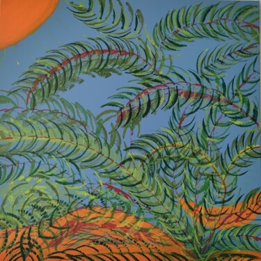 Painting titled "Tropical." by Polina, Original Artwork, Acrylic Mounted on Wood Panel
