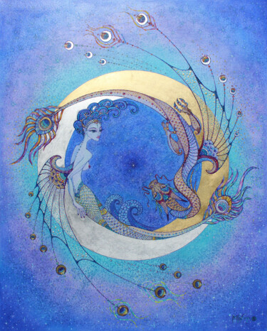 Картина под названием "Dragon and Siren" - Polina Ogiy, Подлинное произведение искусства, Масло