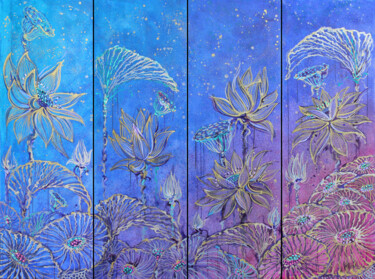 Malerei mit dem Titel "lotus galaxy" von Polina Ogiy, Original-Kunstwerk, Acryl
