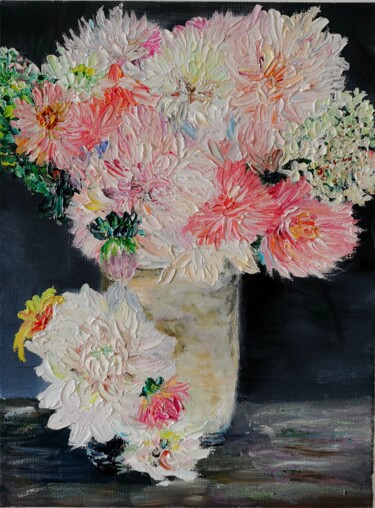 Painting titled "Dahlias Happiness" by Polina Olekhnovich, Original Artwork, Oil