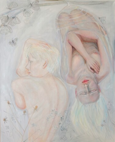 Painting titled "White Moths" by Polina Olekhnovich, Original Artwork, Oil