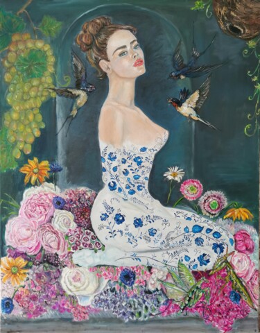 Schilderij getiteld "The Bouquet in Reve…" door Polina Olekhnovich, Origineel Kunstwerk, Olie