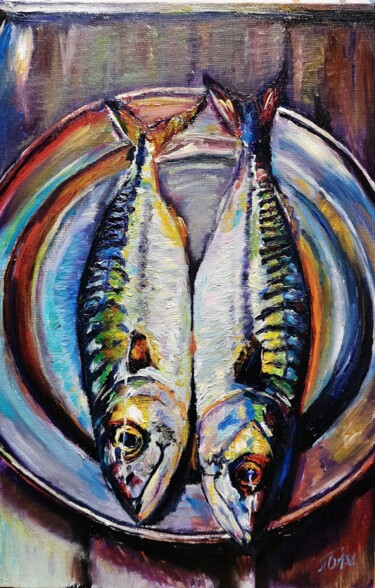 Malarstwo zatytułowany „Fresh Mackerel” autorstwa Polina Olekhnovich, Oryginalna praca, Olej