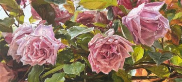 Картина под названием "Аромат роз нежных /…" - Полина Середа, Подлинное произведение искусства, Масло Установлен на Деревянн…