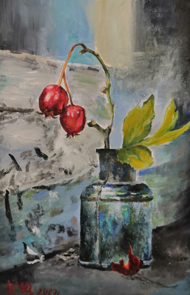 Картина под названием "Рябина в банке" - Полина Щукина, Подлинное произведение искусства, Акрил