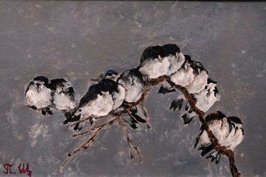 Painting titled "Small birds on a br…" by Polina Shchukina, Original Artwork, Acrylic