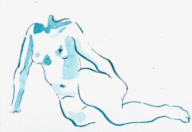 Dessin intitulée "nude blue" par Polina Shibanova, Œuvre d'art originale, Aquarelle
