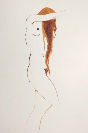 Dessin intitulée "Red hair" par Polina Shibanova, Œuvre d'art originale, Aquarelle