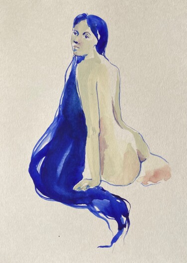 Disegno intitolato "Mermaid" da Polina Shibanova, Opera d'arte originale, Acquarello