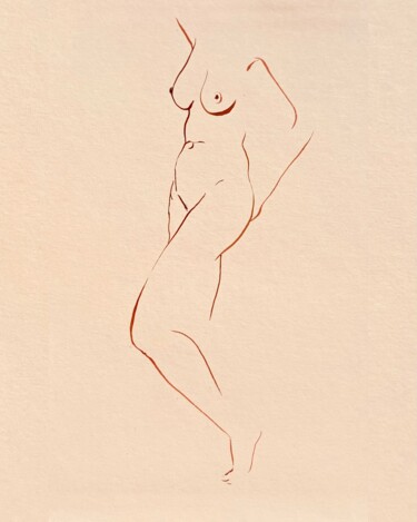 Desenho intitulada "Nude line" por Polina Shibanova, Obras de arte originais, Aquarela