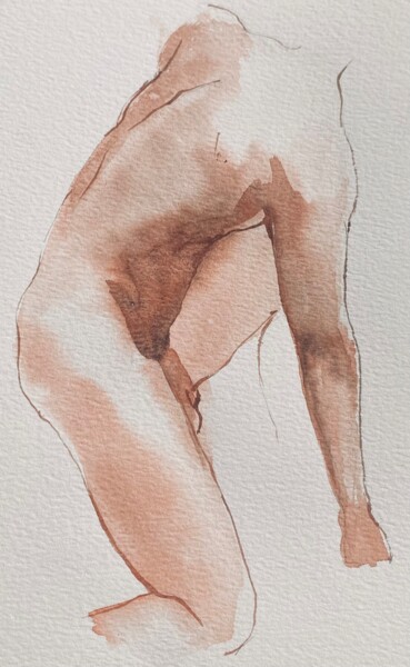 Drawing titled "Male nude #2" by Polina Shibanova, Original Artwork, Watercolor