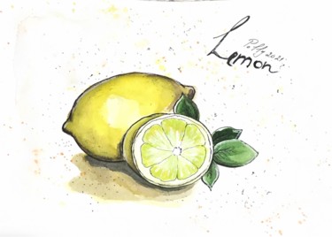 Disegno intitolato "Лимон" da Polina Biletska, Opera d'arte originale, Acquarello