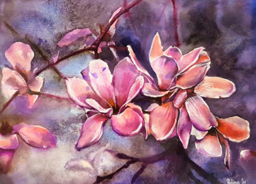 Painting titled "Magnolia" by Polina Turgunova, Original Artwork, Watercolor