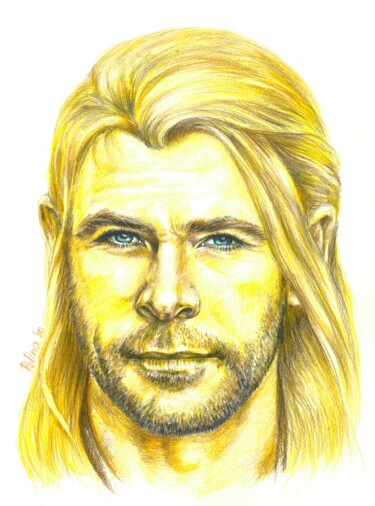 Dessin intitulée "Thor" par Polina Turgunova, Œuvre d'art originale, Crayon