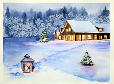 Malerei mit dem Titel "Winter Fairytale" von Polina Turgunova, Original-Kunstwerk, Aquarell