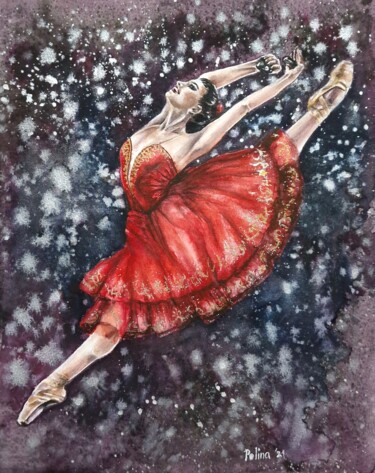 Картина под названием "Red Passion Dance" - Polina Turgunova, Подлинное произведение искусства, Акварель