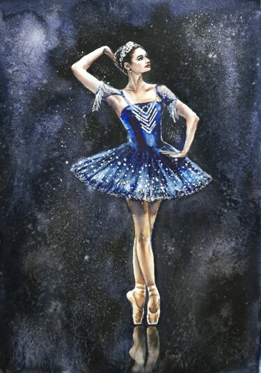 Painting titled "Blue Dancer" by Polina Turgunova, Original Artwork, Watercolor