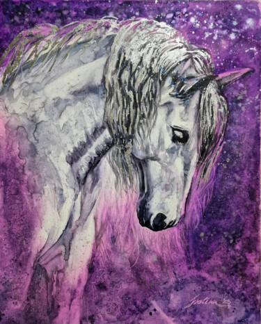 Painting titled "Cosmic Sadness" by Polina Turgunova, Original Artwork, Watercolor