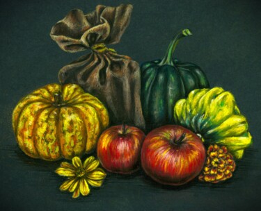 Tekening getiteld "Autumn Harvest" door Polina Turgunova, Origineel Kunstwerk, Pastel