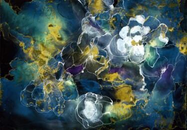 Malerei mit dem Titel "Cosmic Pond" von Polina Turgunova, Original-Kunstwerk, Tinte
