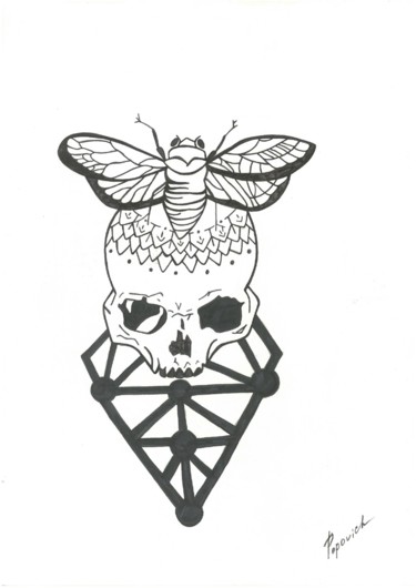 Zeichnungen mit dem Titel "Last moth dance/Пос…" von Polina Steklianskaia (Popovich), Original-Kunstwerk, Gel Stift