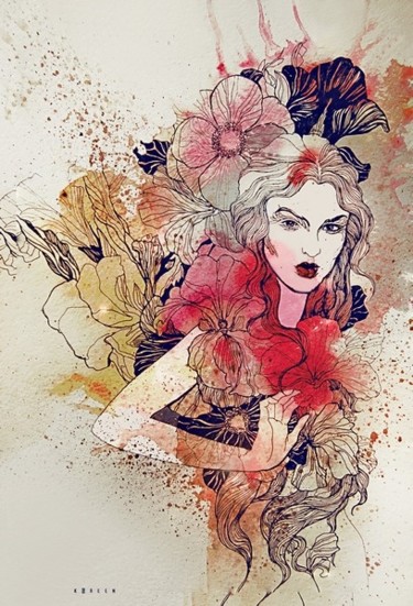 Рисунок под названием "Цветочные фантазии№3" - Полина Андронова, Подлинное произведение искусства
