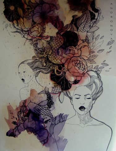 Painting titled "Azia" by Polina Andronova, Original Artwork, Ink