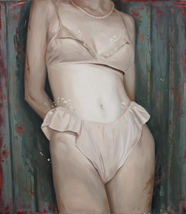 Painting titled "Fragility" by Polina Kharlamova, Original Artwork, Oil Mounted on Wood Stretcher frame