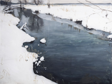 Ζωγραφική με τίτλο "Silent winter" από Polina Kharlamova, Αυθεντικά έργα τέχνης, Λάδι Τοποθετήθηκε στο Ξύλινο φορείο σκελετό
