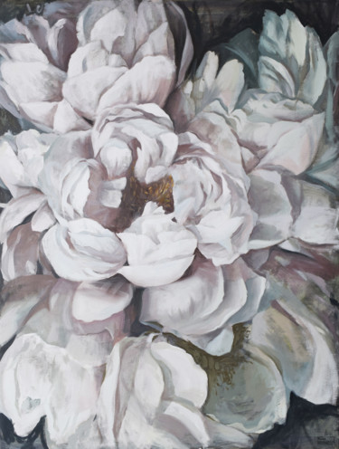 Pittura intitolato "Peonies" da Polina Kharlamova, Opera d'arte originale, Olio