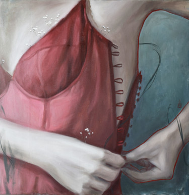 Картина под названием "Red lines" - Polina Kharlamova, Подлинное произведение искусства, Масло Установлен на Деревянная рама…